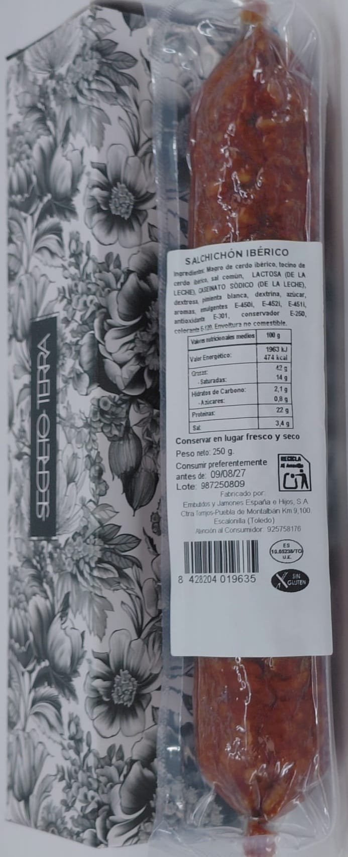 Salchichón Ibérico 250 g aprox. SECRETO TERRA Estuchado