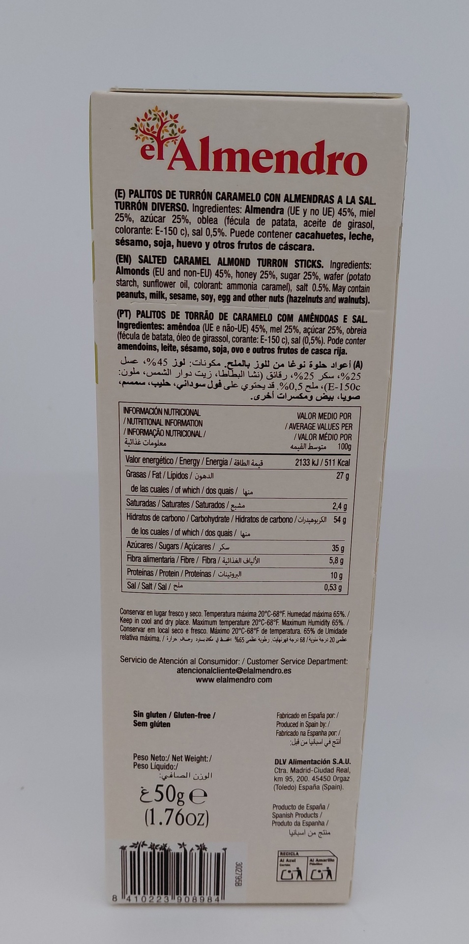 Palitos de Turrón Caramelo a la Sal 50 g EL ALMENDRO