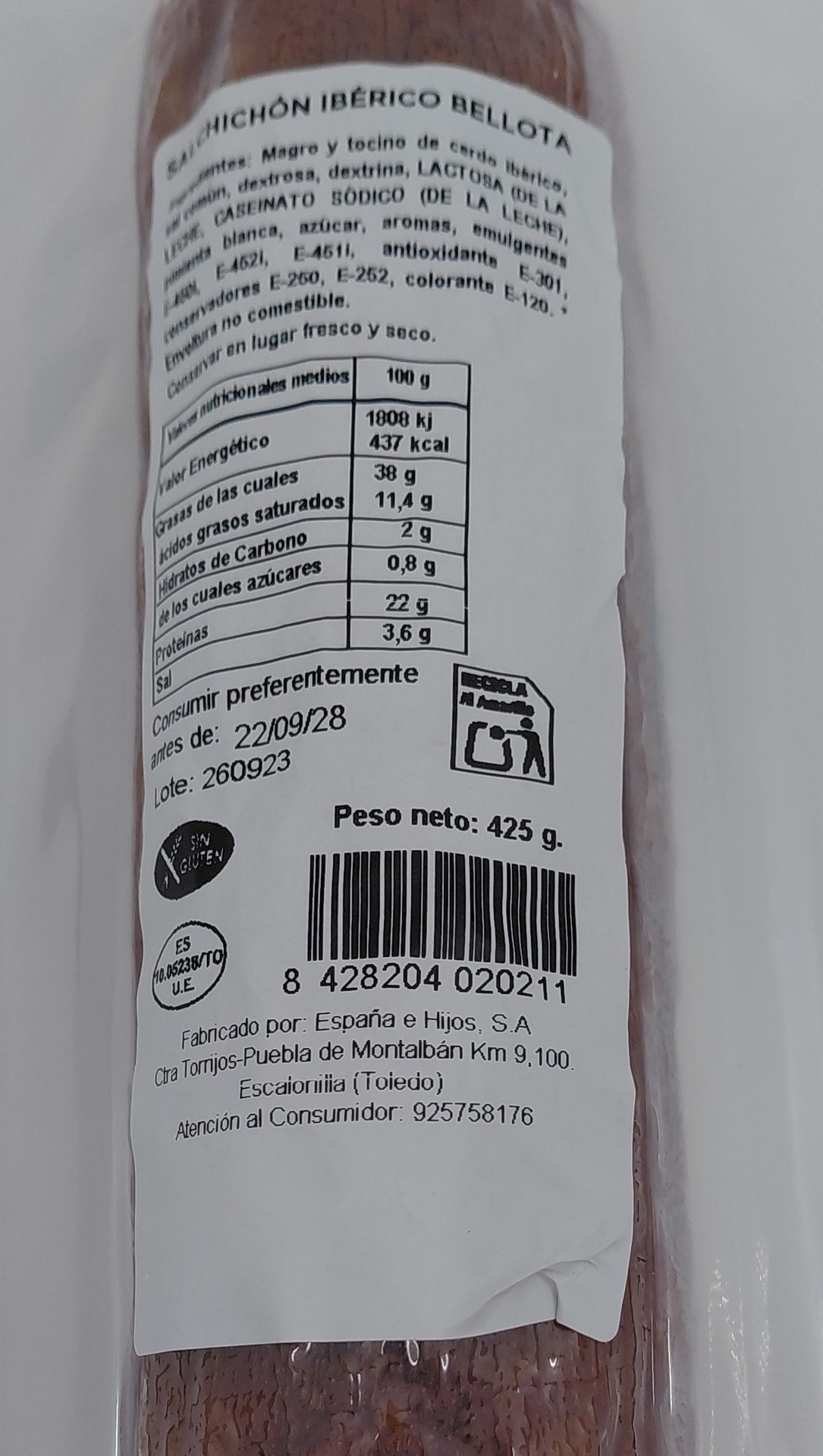 Salchichón Ibérico de Bellota 450 g aprox. SECRETO TERRA