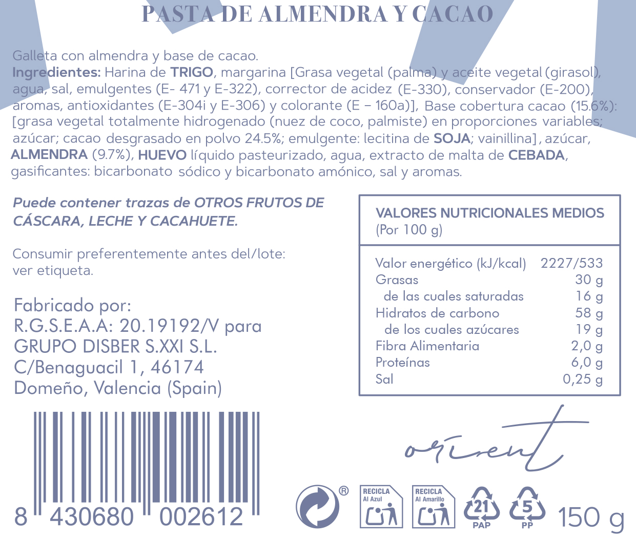 Pastas de Almendra y Cacao 150 g DULCIISART ORIENT