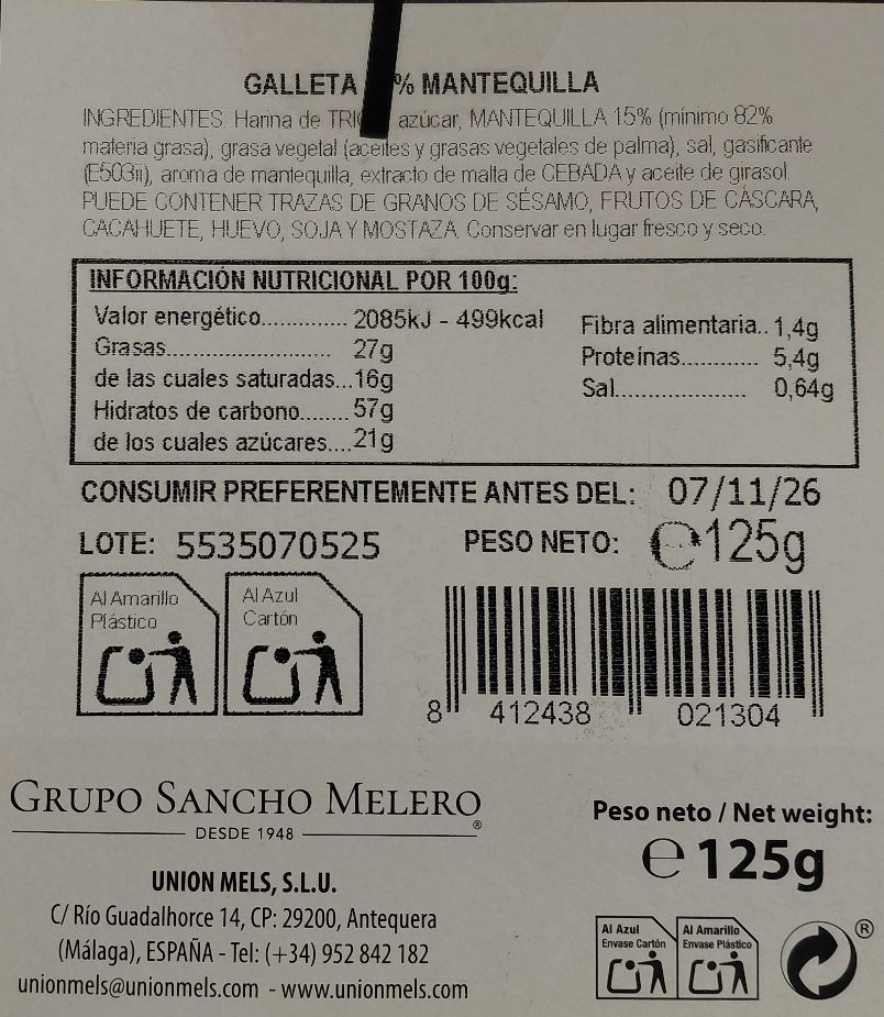 Galletas de Mantequilla 125 g ORIGEN 1948 de MELS