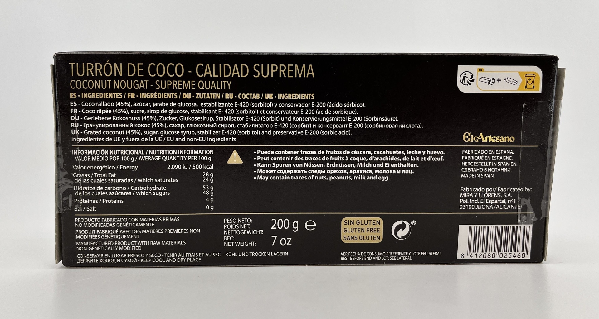Turrón Coco Calidad Suprema 150 g EL ARTESANO