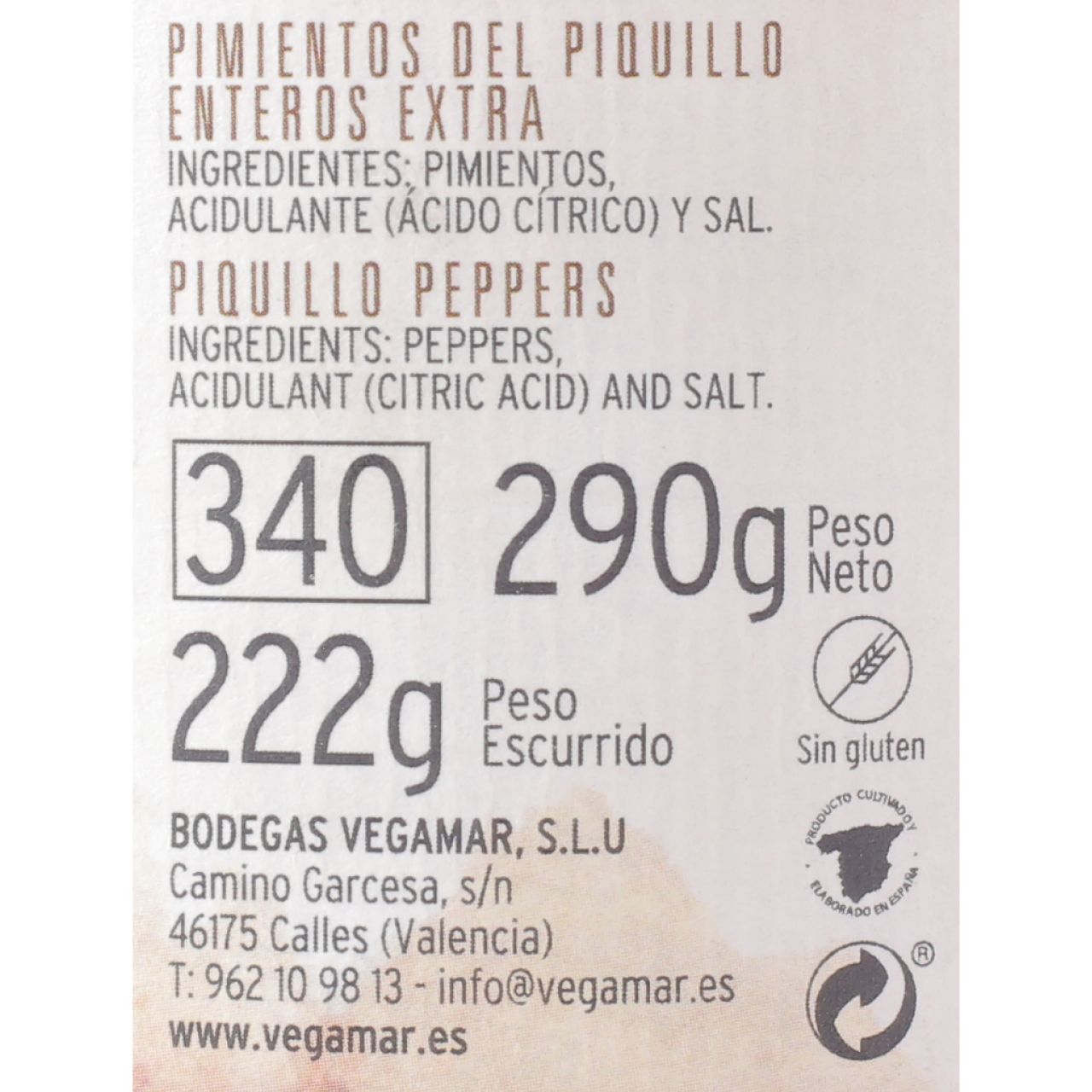 Frasco Pimientos del Piquillo 290 g Neto HERENCIA DE LA TIERRA Gourmet