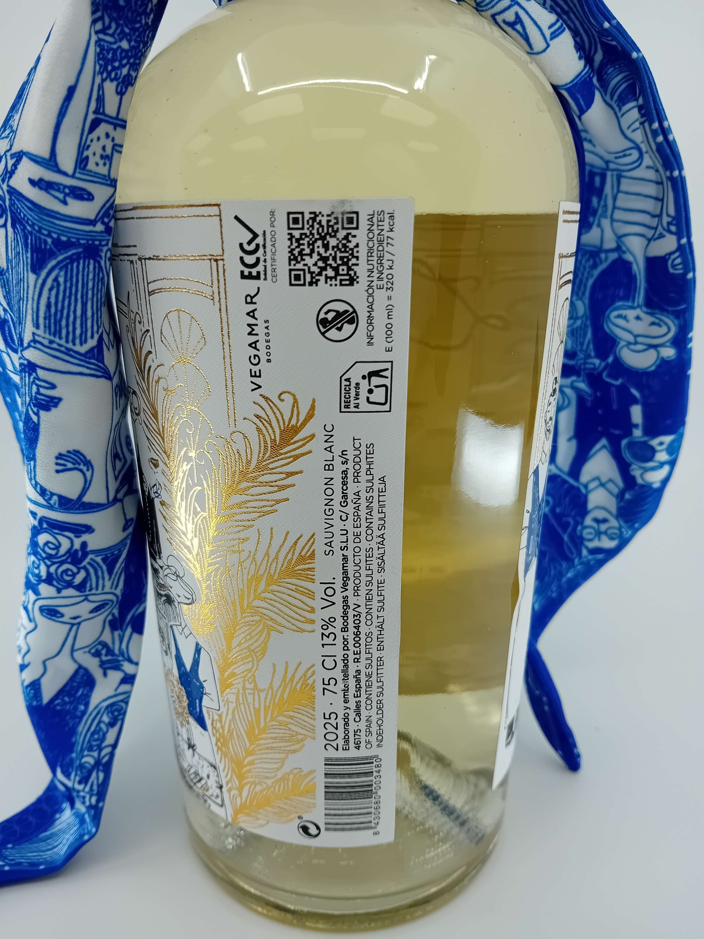 Botella Vino Blanco Sauvignon Blanc LAMUÀ de VEGAMAR con Pañuelo