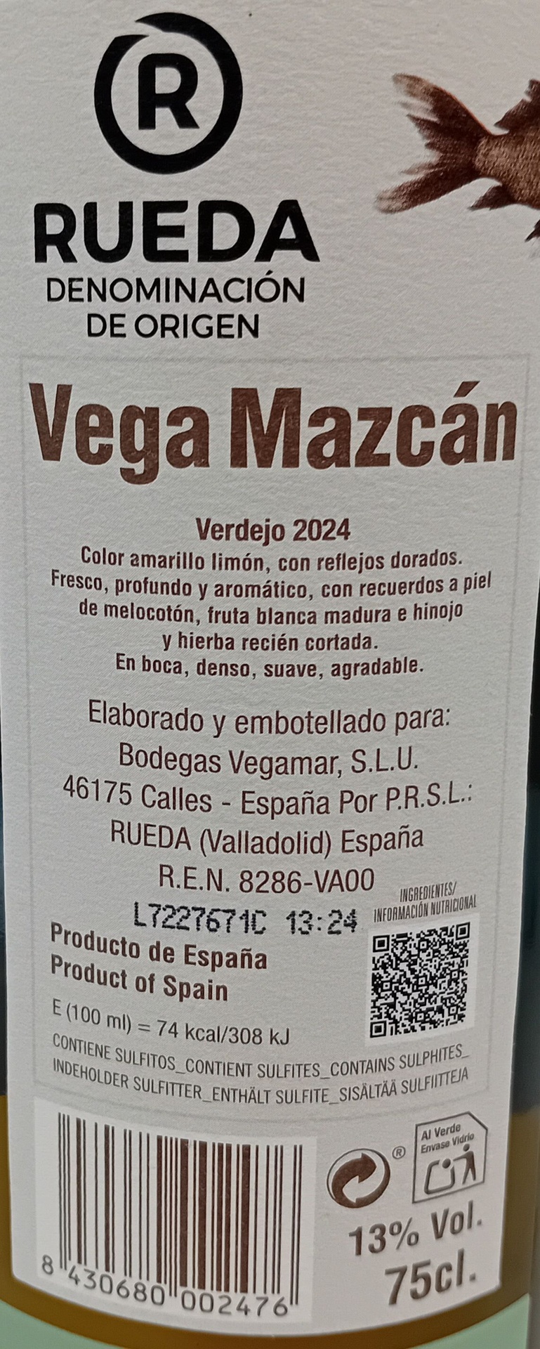 Vino Blanco D.O. Rueda Verdejo 100 % VEGA MAZCÁN