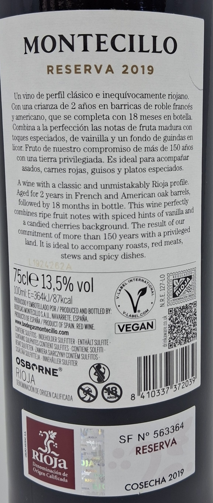 Vino Tinto D.O. Rioja MONTECILLO Reserva