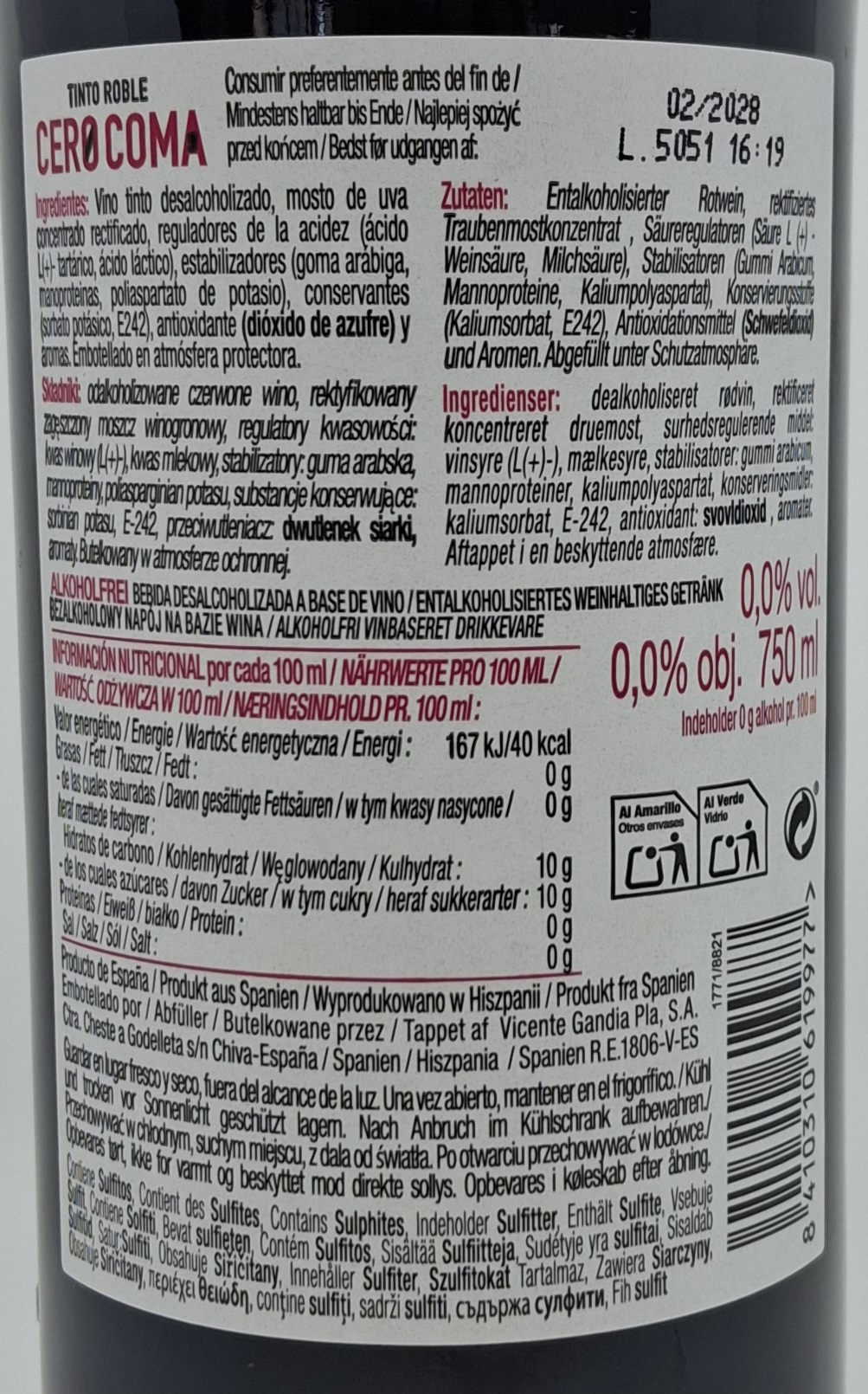 Tinto Roble Sin Alcohol CERO COMA