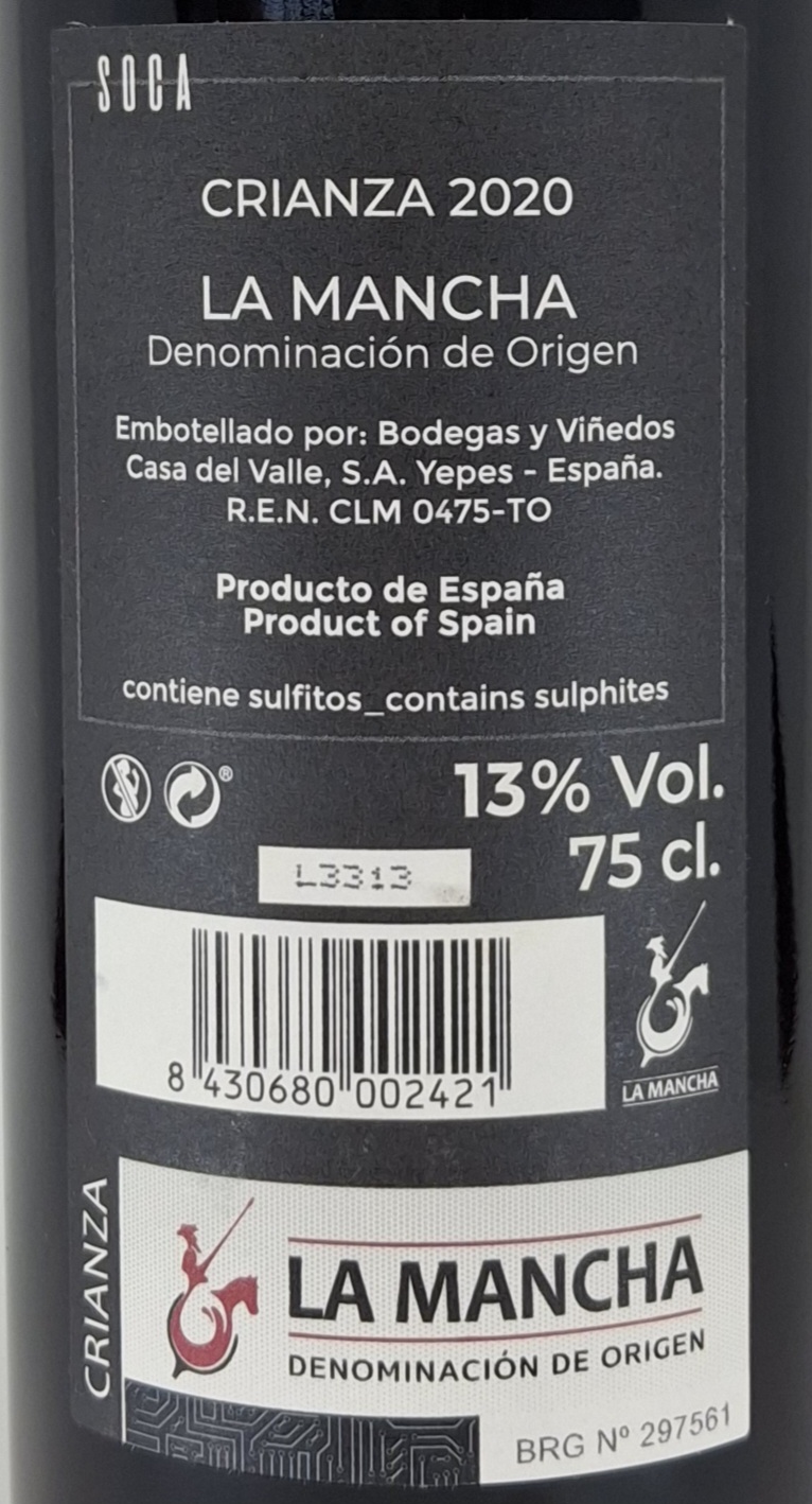 Vino Tinto SOCA Crianza D.O. La Mancha