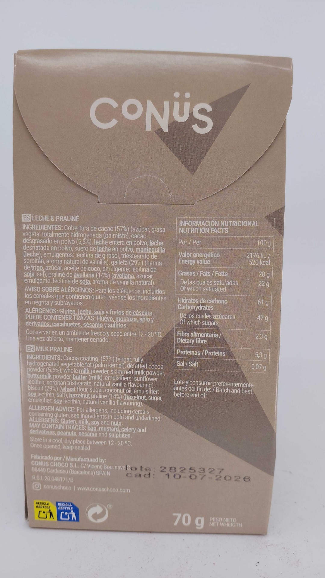 Conos Artesanos de Chocolate con Leche y Praliné 70 g CONÜS RODELLAS
