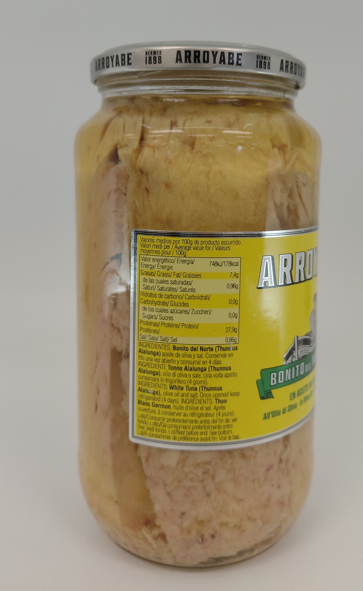 Frasco Lomos de Bonito del Norte Artesanal en Aceite de Oliva 900 g Neto ARROYABE