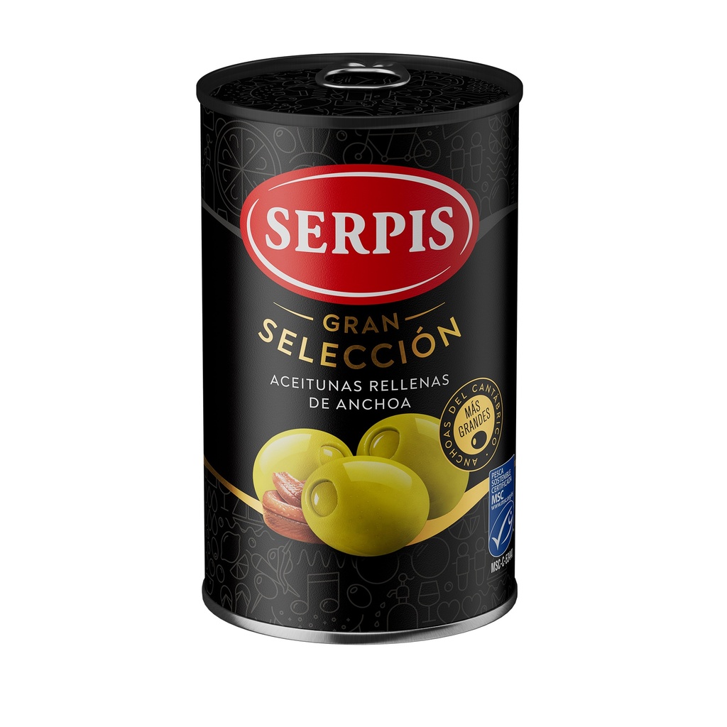 Lata Aceitunas Manzanilla Gran Selección Rellenas Anchoa 300 g Neto SERPIS