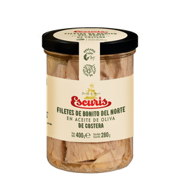 [8BE4] Tarro Lomos de Bonito del Norte de Costera en Aceite de Oliva 400 g Neto ESCURIS